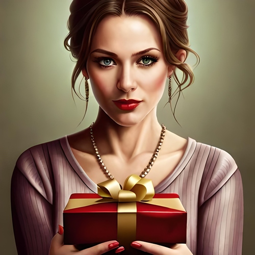 Una bella donna che offre un pacchetto di bonus